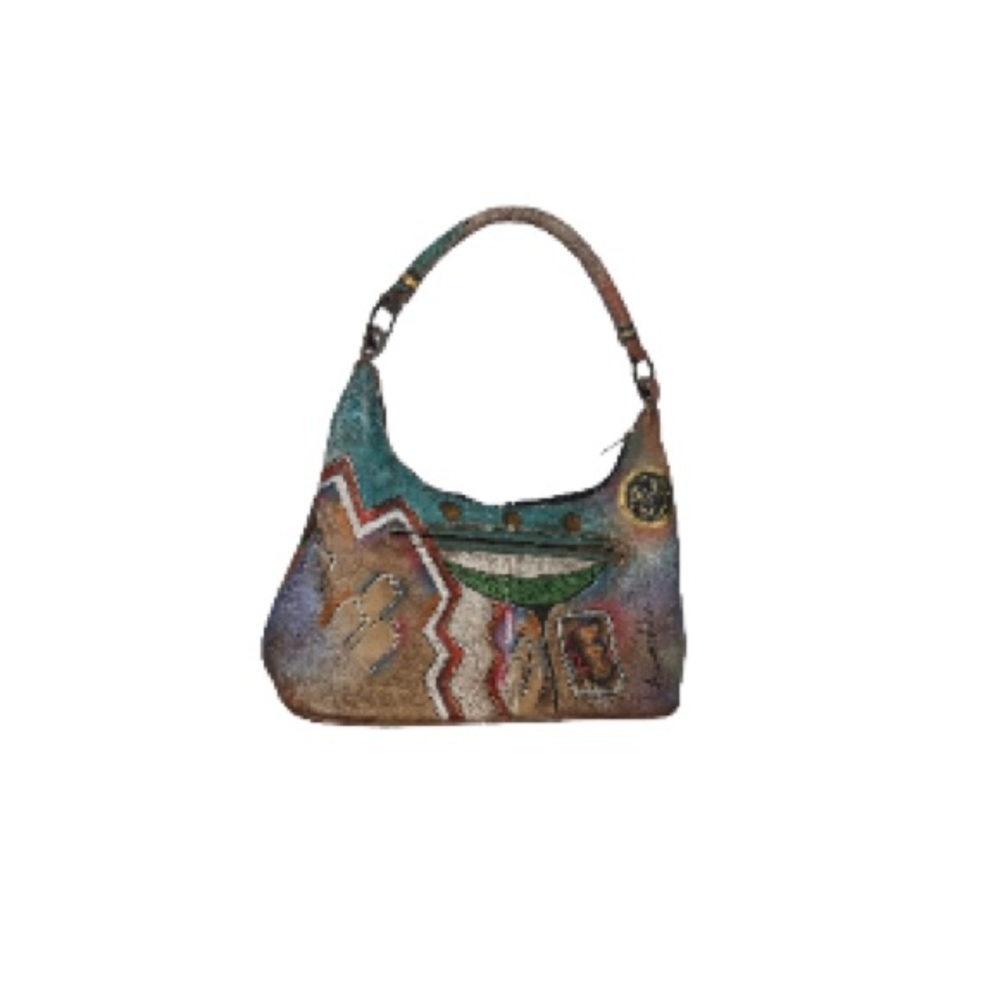 Anuschka Unique Hand Painted Leather Hobo Purse